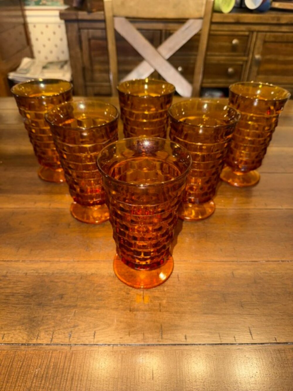 Vintage Amber Cubist Glasses - Set of 6 (Indiana Glass Whitehall)